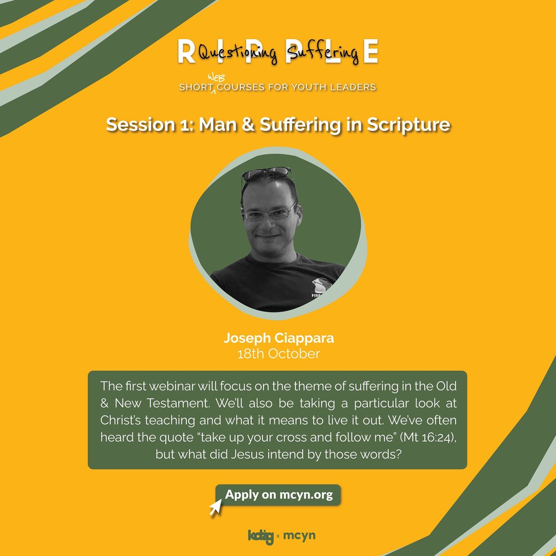 ❓Meet the speaker for the first session of 'Ripple - Questioning Suffering'.

Dr Joseph Ciappara will be starting off our discussion on suffering by looking at what the Bible has to say. 📖 

👩🏽‍💻 👨‍💻 Applications are open! - mcyn.org